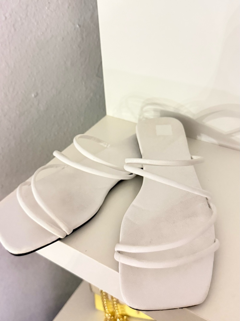 White Strappy Square-Toe Slide Sandals - Women's